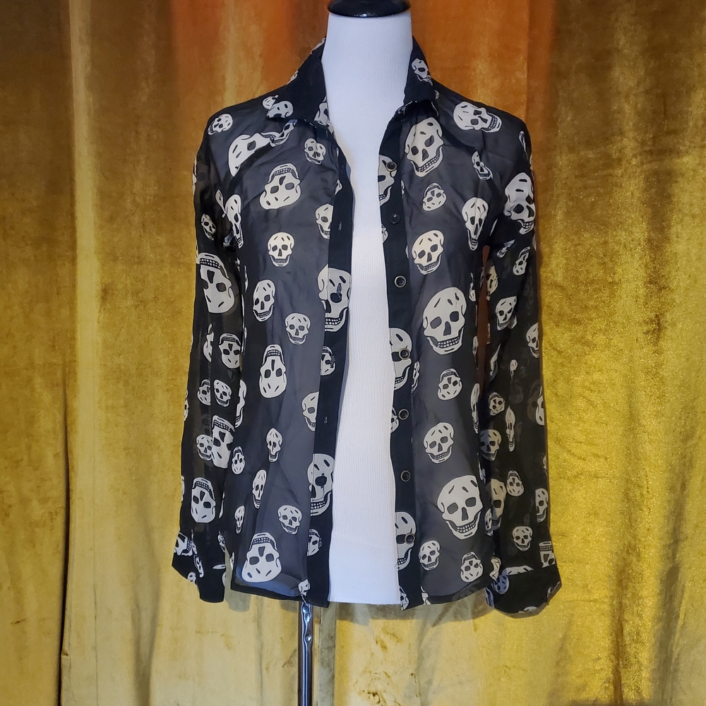Fun & Flirt Black Sheer Skull Blouse
